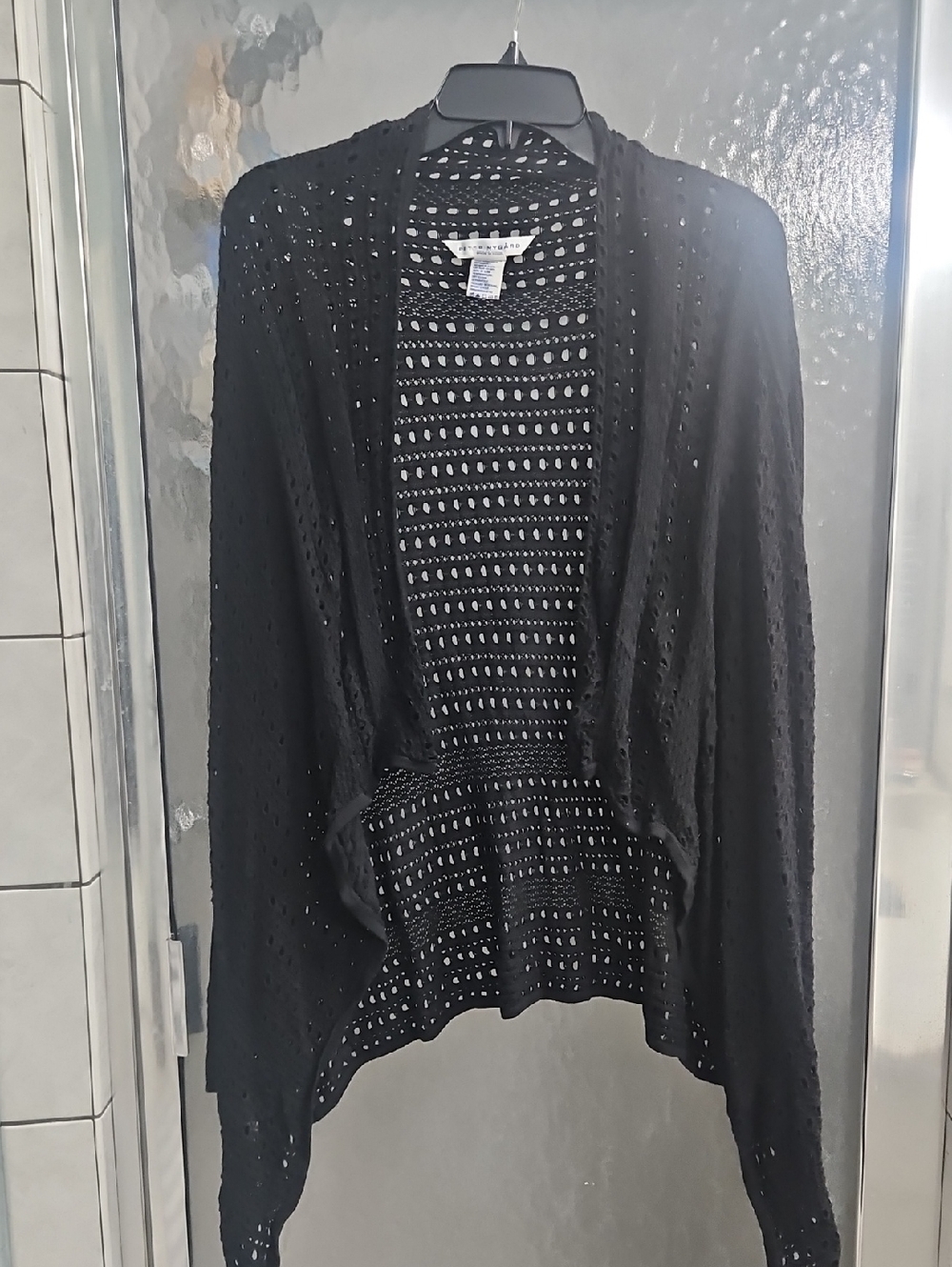 Peter Nygard Black Open-Weave Draped Cardigan